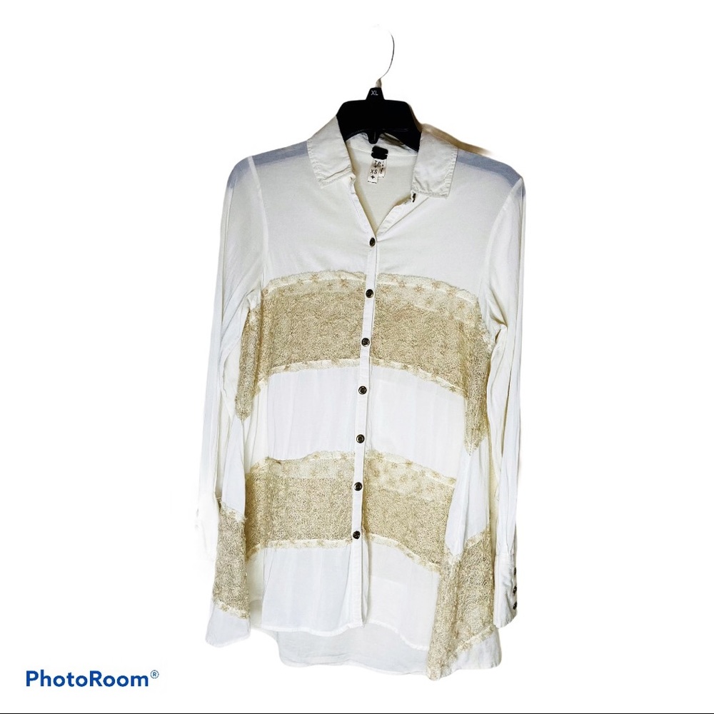 Free People We The Free Cream/Beige Blouse W/Lace Sz XS/TP